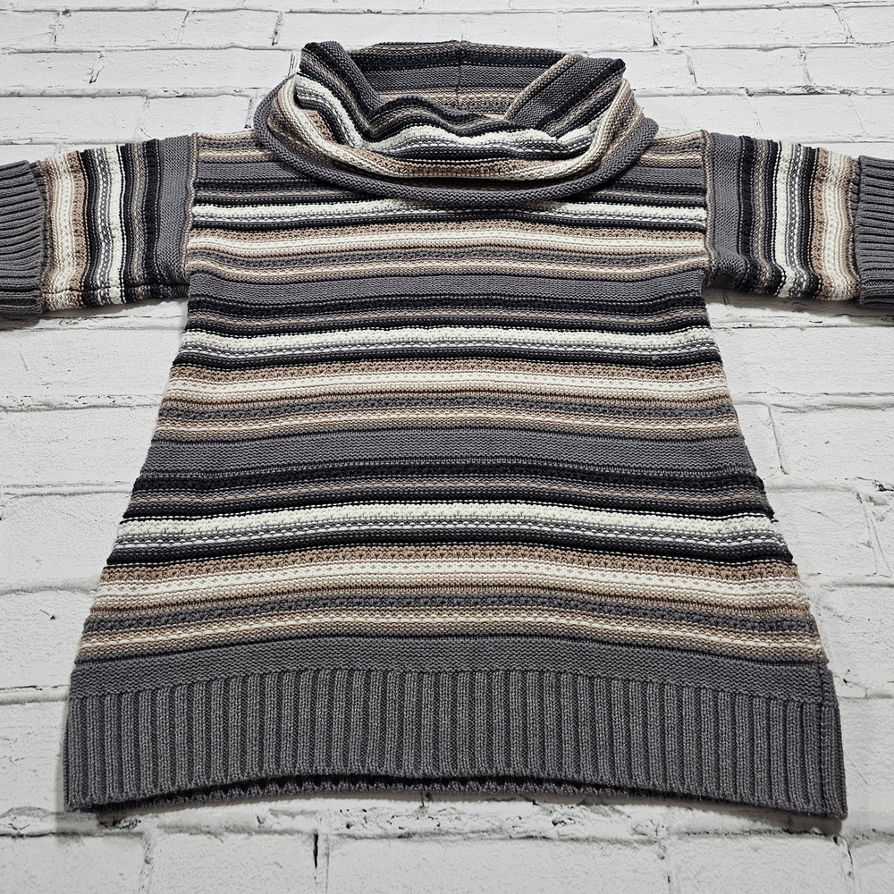 Croft & Barrow Gray and Tan Striped Cowl Neck Sweater